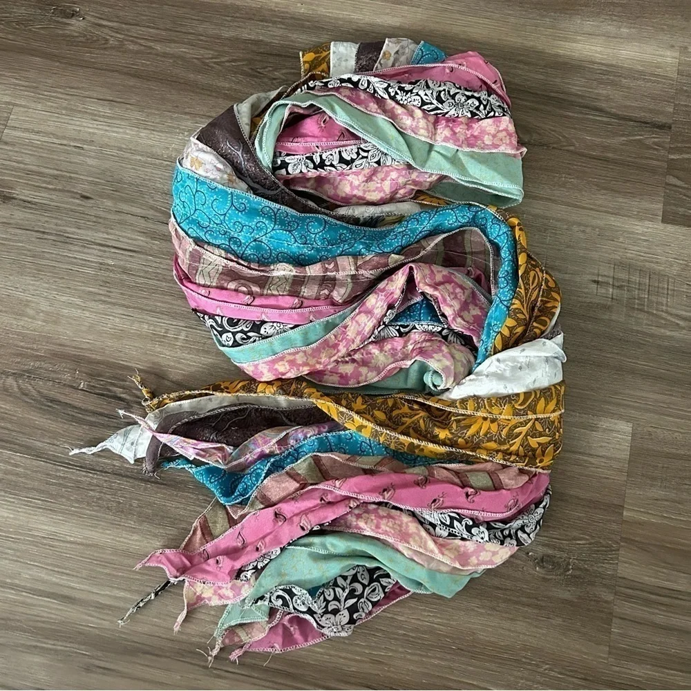 ALEXA’S ANGELS Silk Blend Mixed Media Layered Material Long Scarf